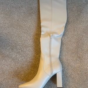White Knee High Pointed Toe Heels